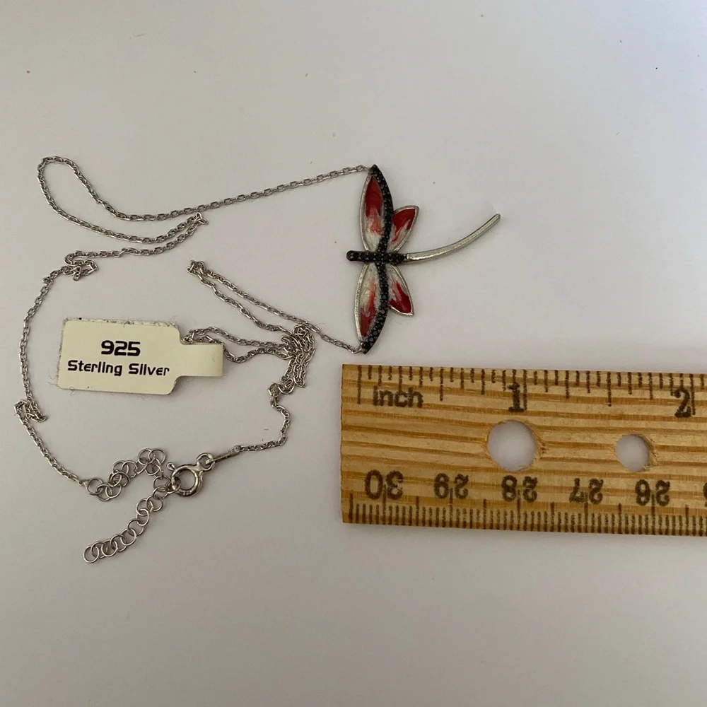 925 Silver handmade red dragonfly enamel necklace